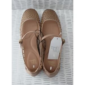 Time and Tru Womens Rhinestone Mary Jane Flats Tan Multisize NWT